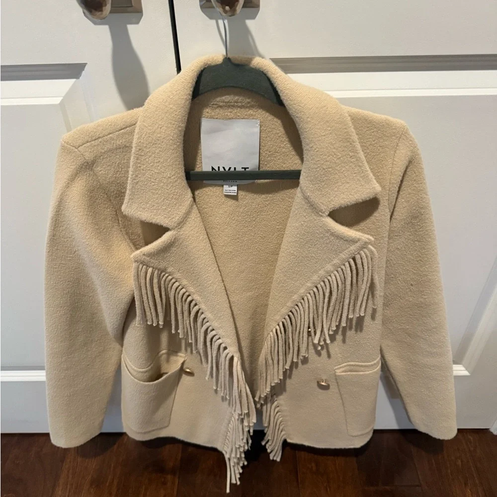 NVLT Beige Fringe Pea Coat - Picture 1 of 2